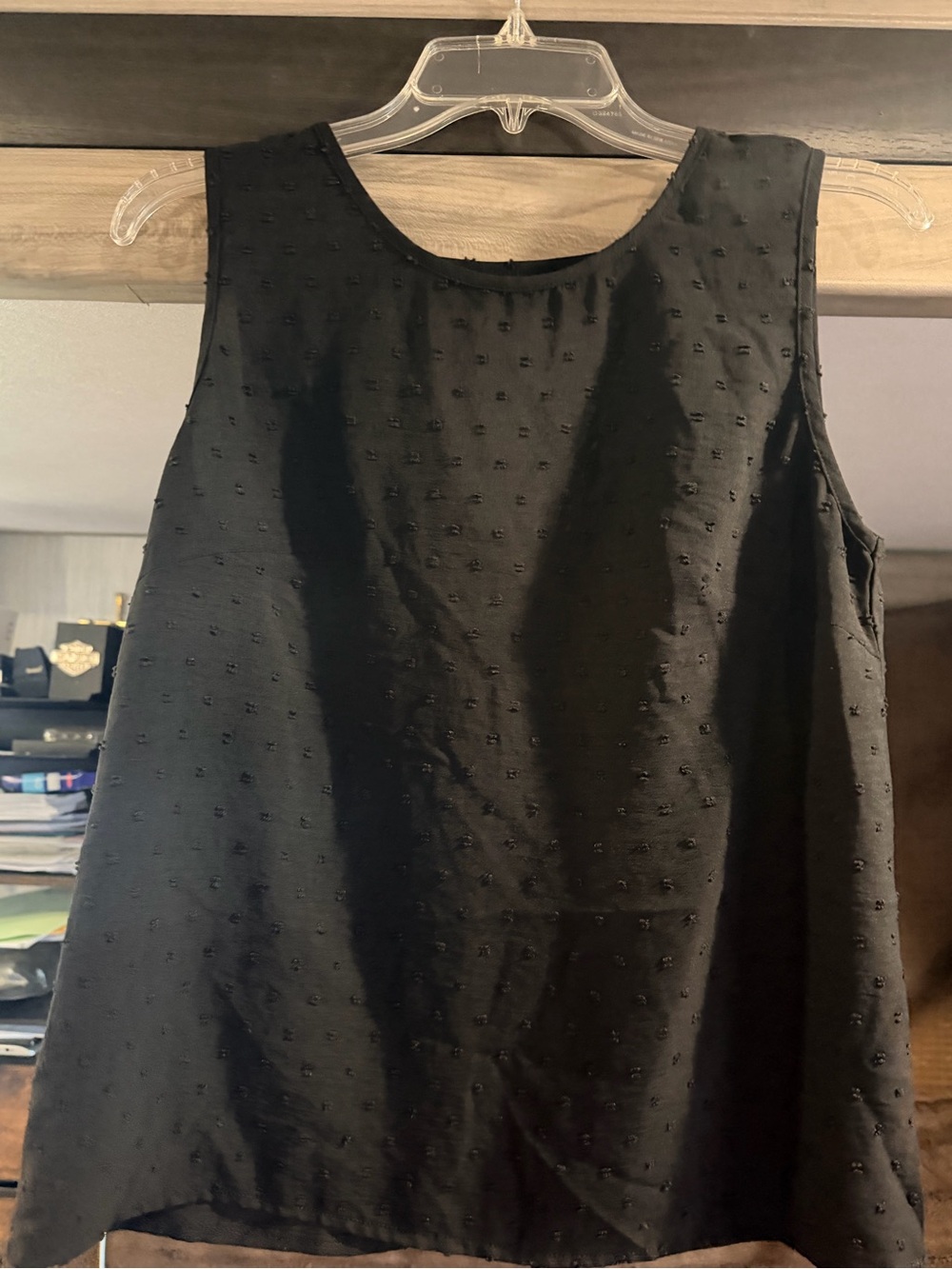 Black Swiss Dot Sleeveless Shell Top